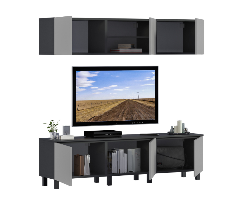 Стенки для гостиной, Гостиная (стенка) 2 Тренд на ножках Диамант серый / МДФ Джаз Светло-серый