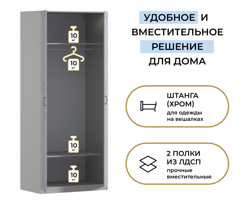 В спальню, Шкаф двухдверный Макс 1000 мм, вариант №1 (ЛДСП/МДФ)