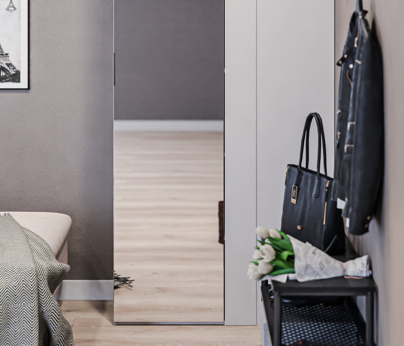 Шкафы распашные, Шкаф приставной Милан СБ-3258 Серый с зеркальным фасадом