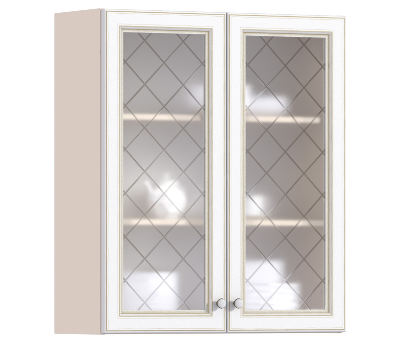 , Регина РП-180 Полка с двумя витринами Песочный/фасад Белое золото