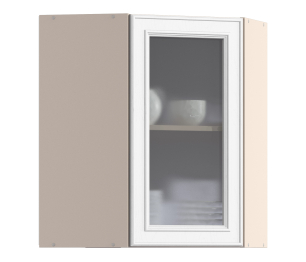 Регина РПУ-60 Полка угловая с фасадом-витриной Песочный/МДФ Классика белый