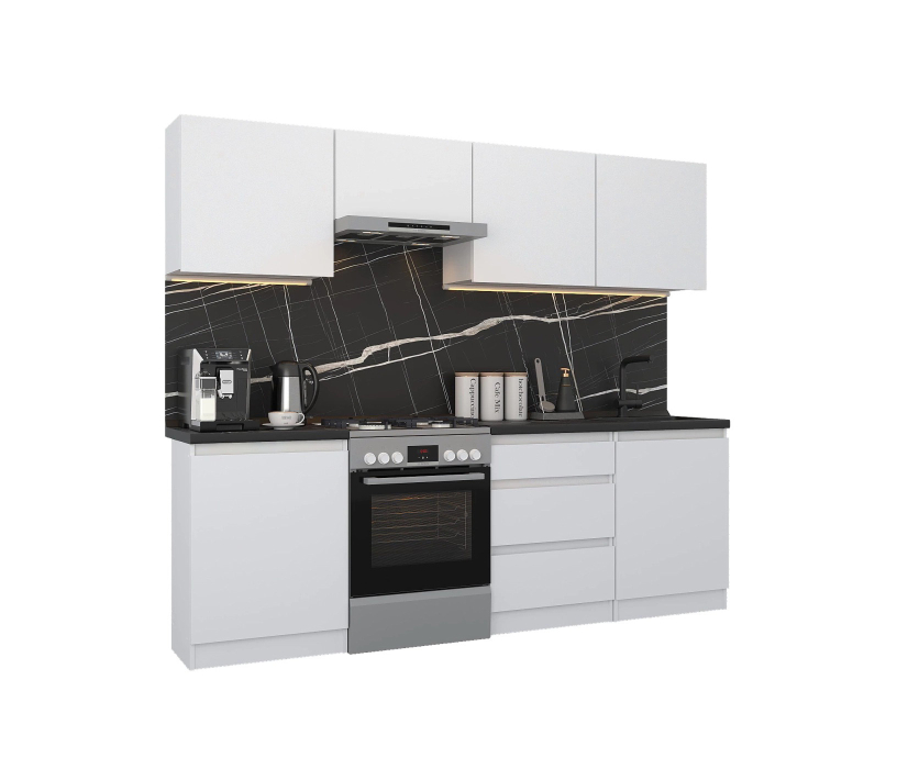 Кухонные гарнитуры, Кухонный гарнитур Леон прямой 240 см, белый