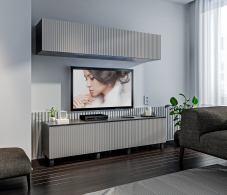 Стенки для гостиной, Гостиная (стенка) 2 Тренд на ножках Диамант серый / МДФ Джаз Светло-серый