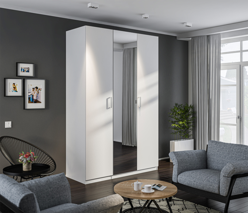 Шкафы распашные, Шкаф 3-х дверный с зеркалом МАКС Белый