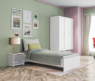 Mika детская две кровати 90 см с основанием и матрасом Белый/Белый, Серый