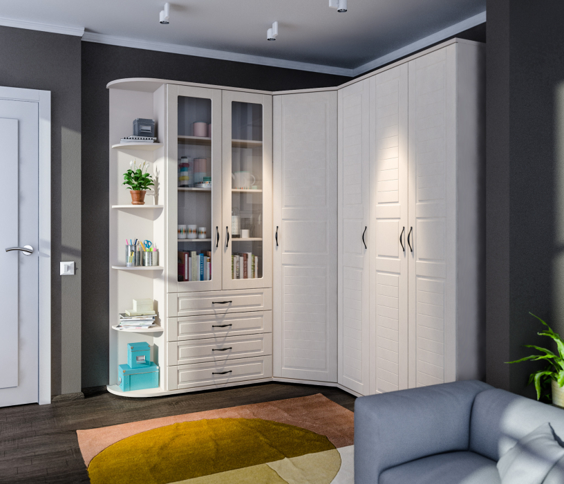 , Сити СБ-2925 Шкаф-витрина Бежевый песок/МДФ Кофе