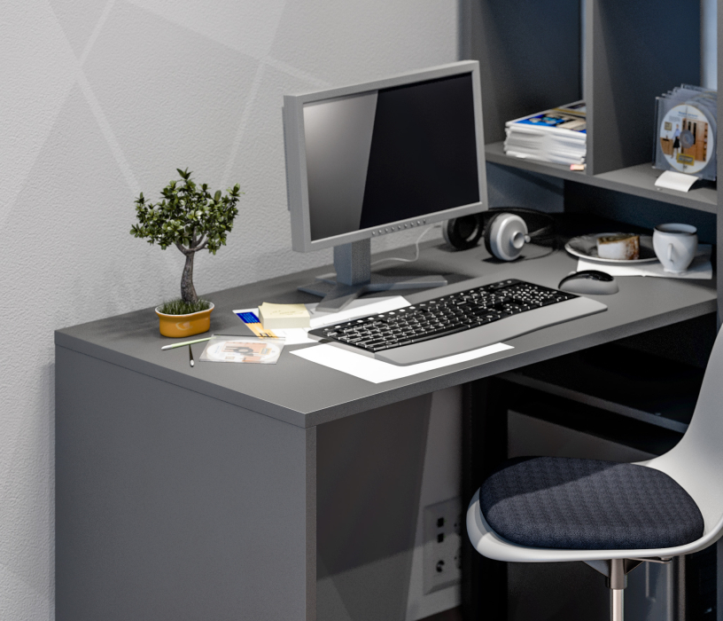 Открытые, Стеллаж со столом Техно СБ-2303.Н Диамант серый