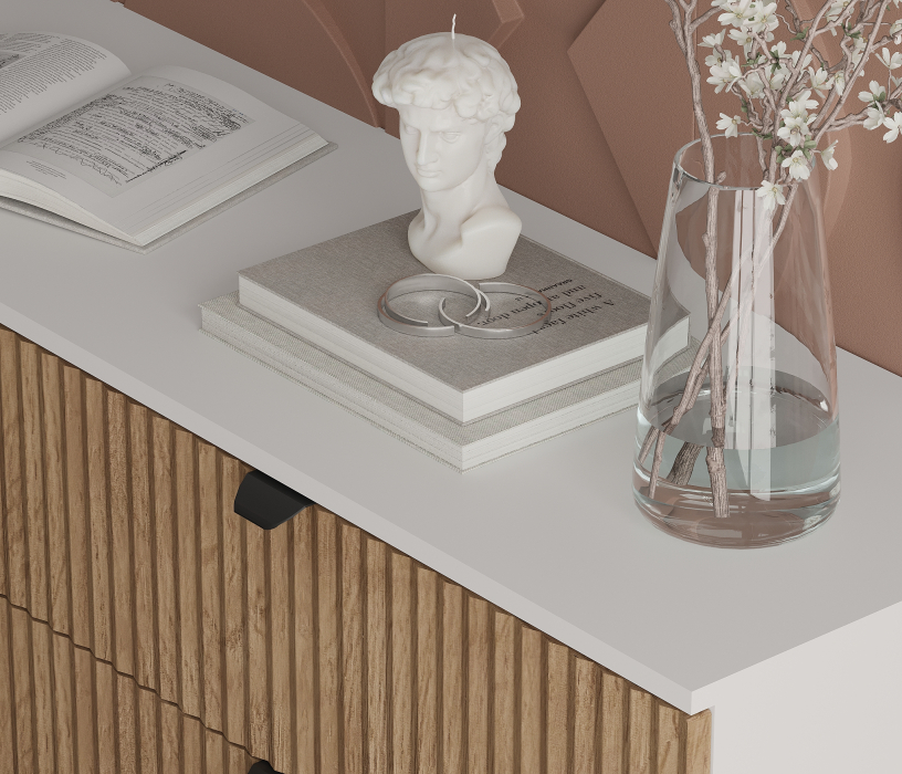 Комоды, Комод Тренд СБ-3446 3 ящика, 1 дверь Белый Альпийский/МДФ Джаз Акация светлая