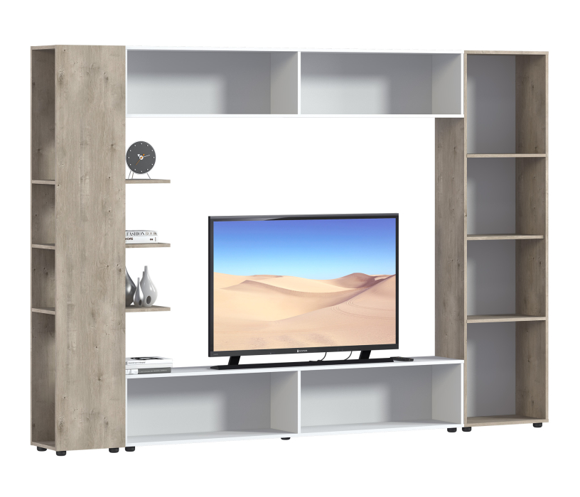 Стенки для гостиной, Стенка Виктория СБ-3246 Дуб Риббек,Белый