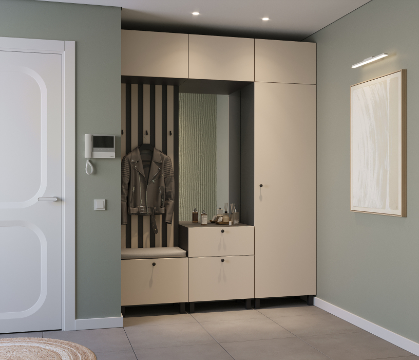 Прихожие, Прихожая Тренд с антресолью и рейками Диамант серый/Белла Кашемир серый