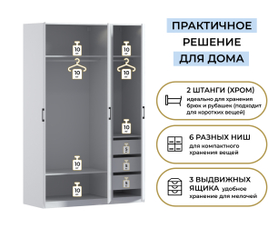 Шкаф трехдверный Макс 1500 мм, вариант №4 (ЛДСП)