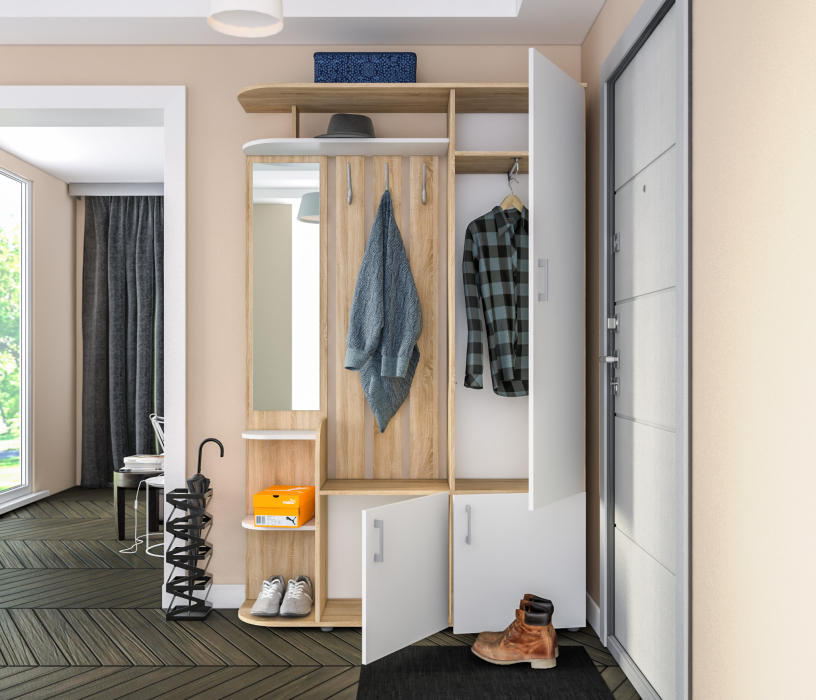 Прихожие, Прихожая Наоми СБ-2292 Дуб Сонома/Белый