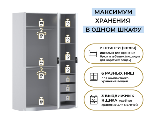 Шкаф трехдверный Макс 1500 мм, вариант №2 (ЛДСП/МДФ)