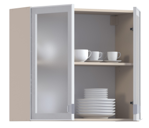 Регина РП-80 Полка Песочный/Витрина алюминий Белый глянец/стекло Сатин