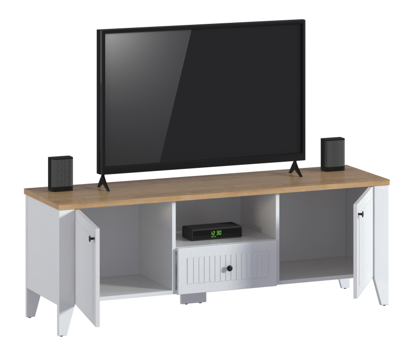 ТВ-тумбы, Тумба под телевизор Монтана СБ-3557 Белый Альпийский,Дуб Гамильтон/МДФ Дуб Белый