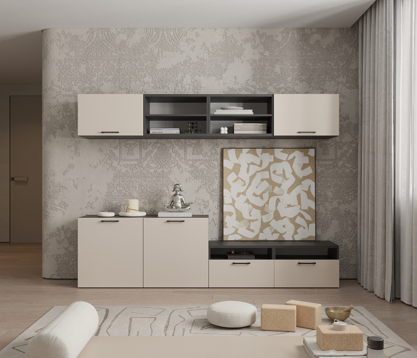 Стенки для гостиной, Гостиная Тренд Диамант серый/Белла Кашемир серый