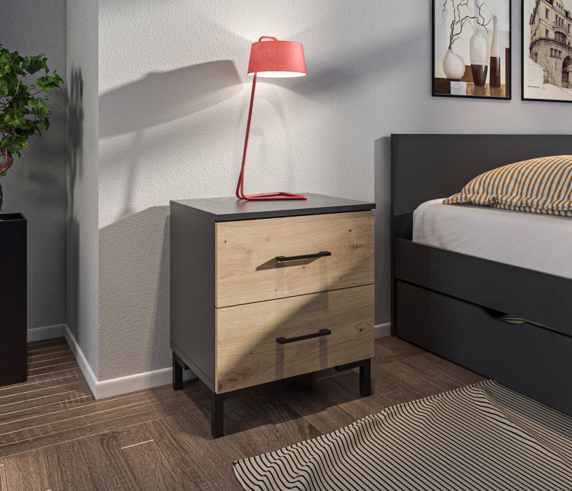 Прикроватные тумбы, Тренд СБ-3459 Тумба Диамант серый/ЛДСП Лофт Дуб дикий