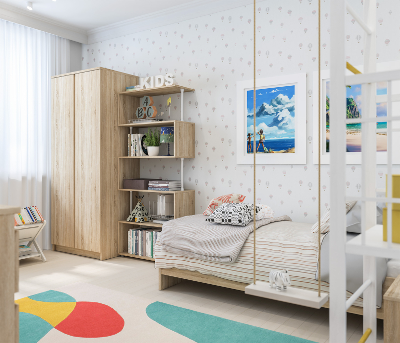 Для девочек, Кито набор (стол+стеллаж+комод+шкаф+кровать+тумба)