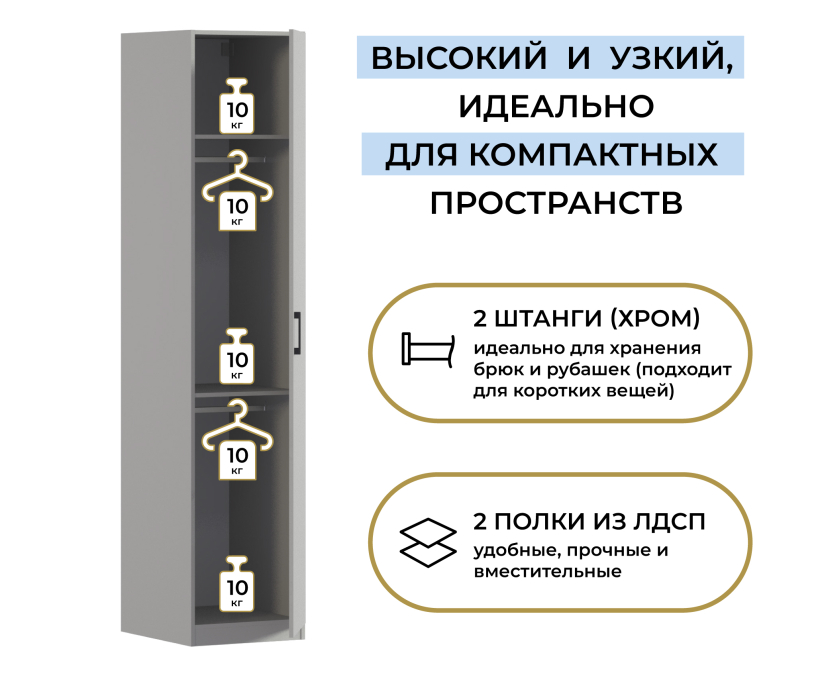 Для одежды, Шкаф однодверный Макс 500 мм, вариант №4 (ЛДСП/МДФ)
