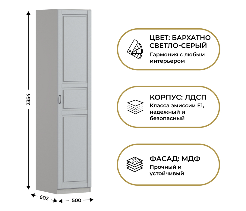 Для одежды, Шкаф однодверный Макс 500 мм, вариант №4 (ЛДСП/МДФ)