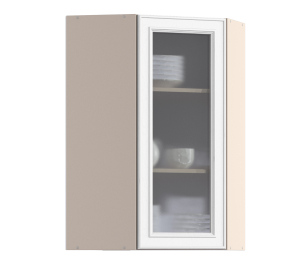 Регина РПУ-160 Полка угловая с фасадом-витриной Песочный/МДФ Классика белый