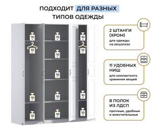 Шкаф четырехдверный Макс 2000 мм, вариант №3 (ЛДСП/МДФ)